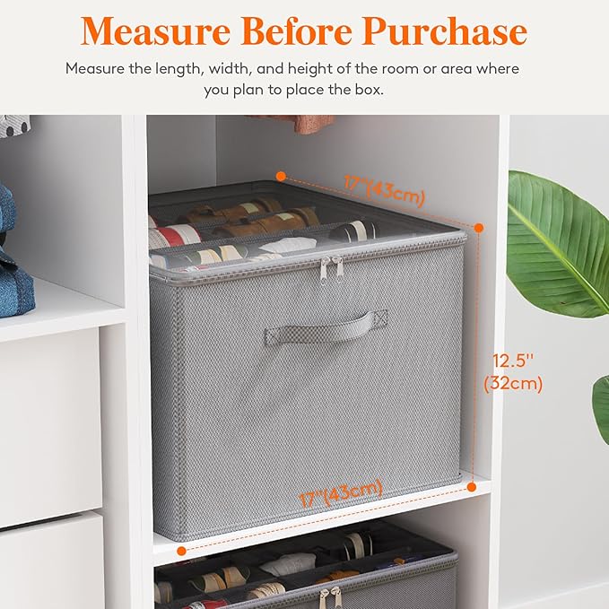 Lifewit Shoe Storage Organizer for Closet Fits 12-16 Pairs, Fabric Large Shoe Box Storage Containers with Clear Cover, Foldable Bins Fit for Boots Sneakers 17"(L) x 17"(W) x 12.5"(H) 1 Pack Light Gray