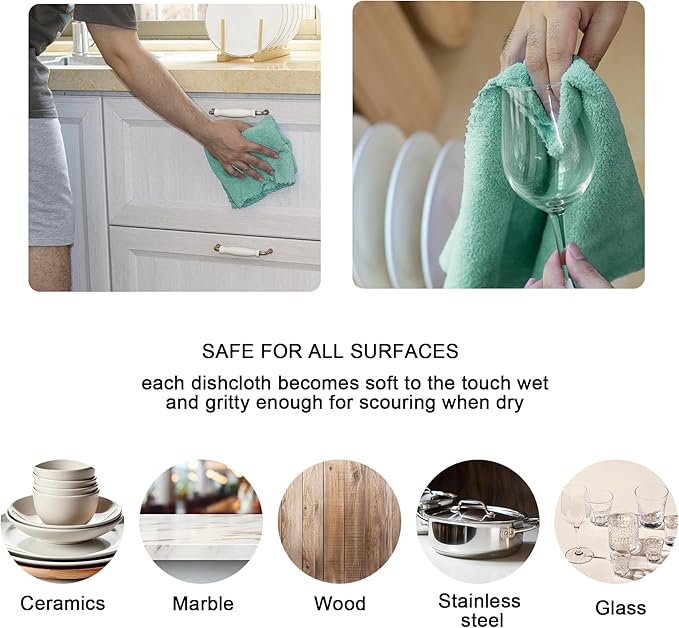 kimteny Kitchen Cloth Dish Towels, 13x28 Inches Premium Dishcloths, Super Absorbent Coral Velvet Microfiber Cleaning Cloths, Fast Drying Rags for Washing Dishes (13x28-12 Pack, Green)