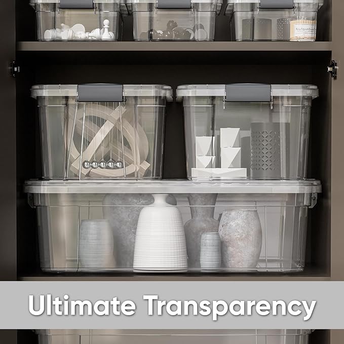 Superio Clear Storage Boxes with Lids, 4.5 Quart Plastic Container Bins for Organizing, Stackable Crates, BPA Free, Non Toxic, Odor Free, Organizers for Home, Office and Dorm, 4 Pack