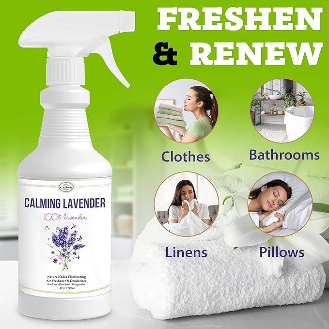 Natural Lavender Linen Spray (24oz) - Linen, Sleep Spray, Room Spray - Quality Lavender Oil Essential Oil Odor Eliminator, Deep Sleep Pillow Mist, Linen Spray for Bed, Sheet, Pillows, Aromatherapy
