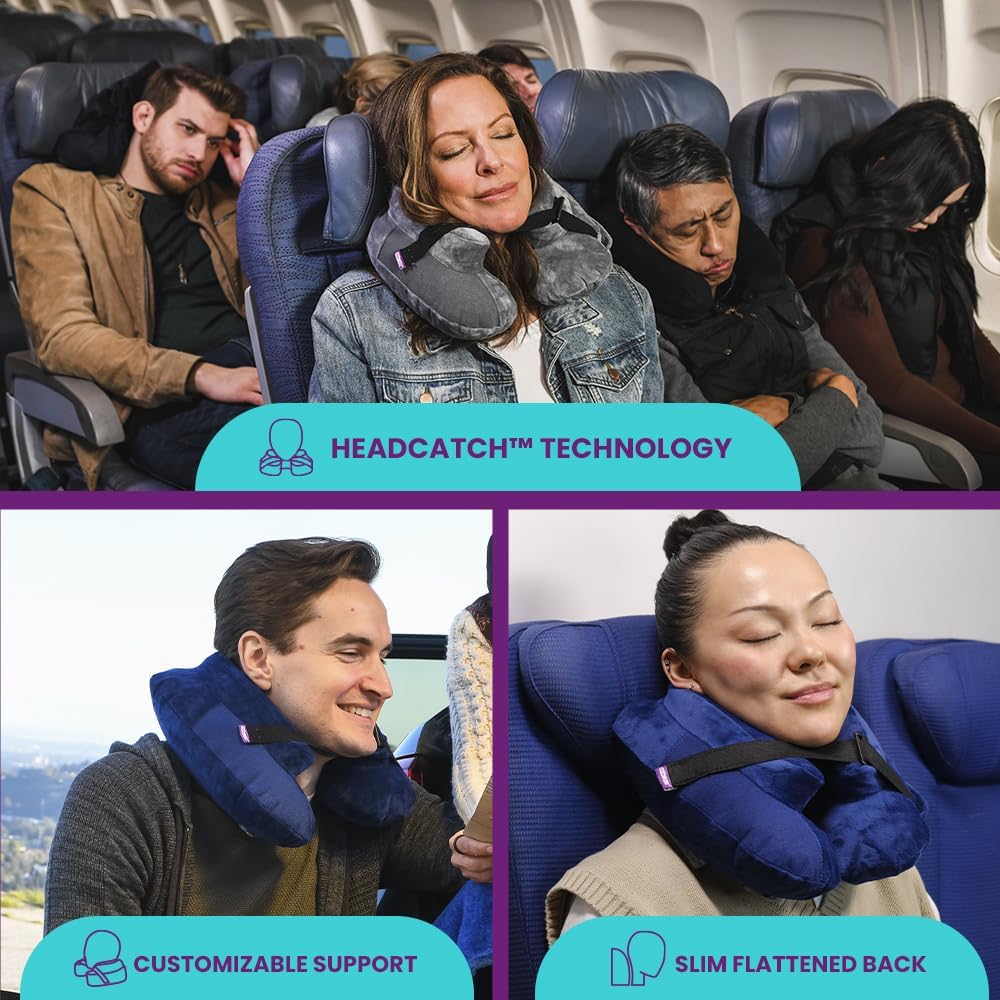 Cabeau Inflatable Travel Pillow – Air TNE – Adjustable, Lightweight, and Supportive for Sleeping on Airplanes, Trains, and Cars– Customized Fit and Compact Carrying Case (Midnight Black)