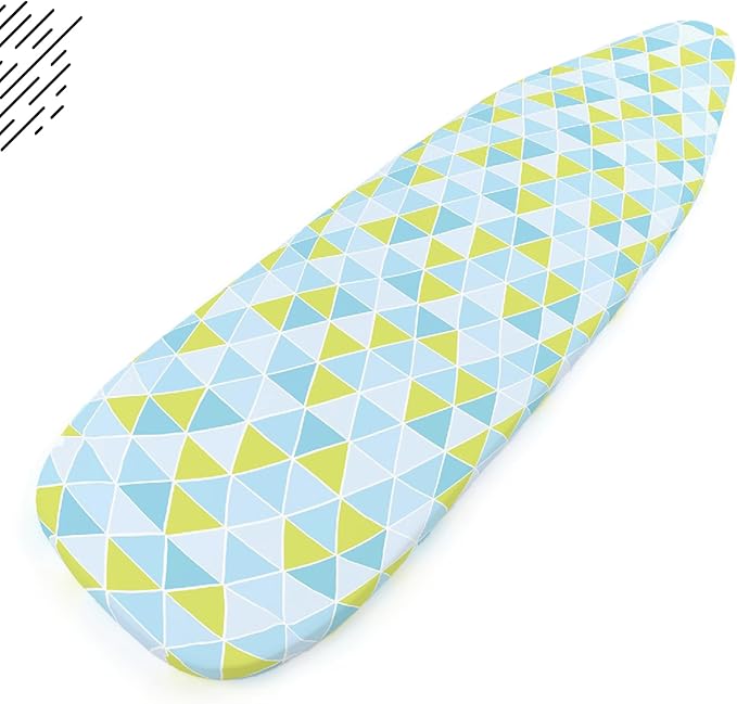 Encasa XO Ironing Board Cover and Pad - Thick 4mm Felt, Heat & Scorch-Resistant, Fits Medium Boards 42"x14", Elastic Bungee Cord Tightening, Easy Fit, Stain-Safe Dye, Triangles Aqua