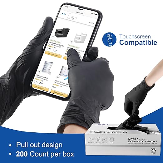 JMU Black Nitrile Gloves Large, 3.5Mil Disposable Nitrile Exam Gloves Latex Free Powder Free, 4000 Pcs