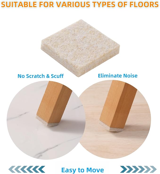 Furnigear Felt Furniture Pads for Hardwood Floor - Self Adhesive Chair Felt Pads, Floor Protector for Furniture Feet, Furniture Sliders Moving Your Furniture Smoothly - Anti Scratch 96 Pcs 3/4" Square