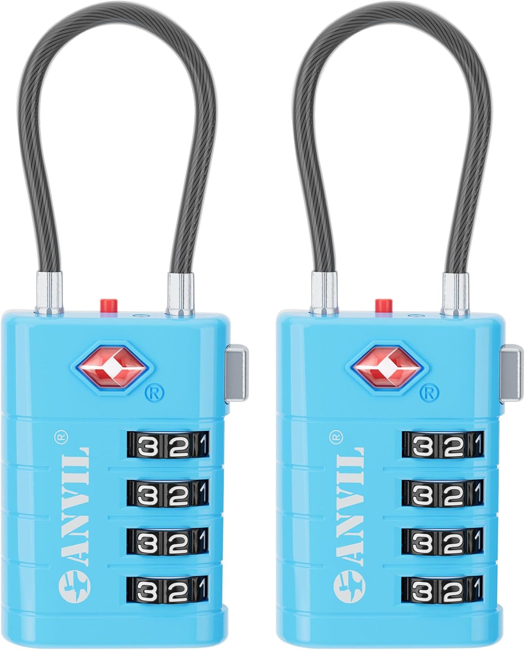 ANVIL 4 Digit Luggage Locks, TSA Locks for Luggage, Advanced TSA008 core, Alert Indicator for Your Travel Lock, Suitcase Lock. (2, Blue)
