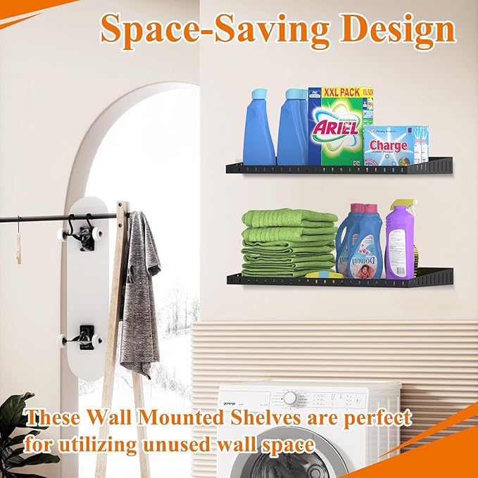 PEKGRIL 2 Pack Garage Wall Shelf, 1X2 Ft Heavy Duty Garage Shelving, Wall Mounted Storage Shelves for Laundry Room, Closet, Holds Up to 150 Lbs