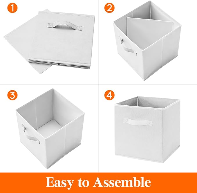 Lifewit 12 Packs Storage Cubes, 11 Inch Cube Storage Bins, Foldable Decorative Fabric Storage Baskets for Organizing Home Organizers with Handles for Shelves, Closet, White