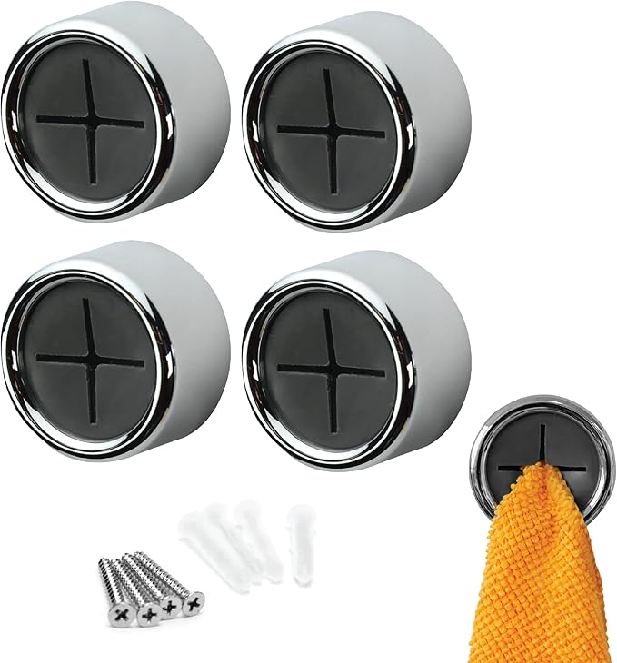 S&T INC. Round Adhesive Push Towel Hooks for Kitchen, Hand and Dish Towels, Grey, 4 Pack