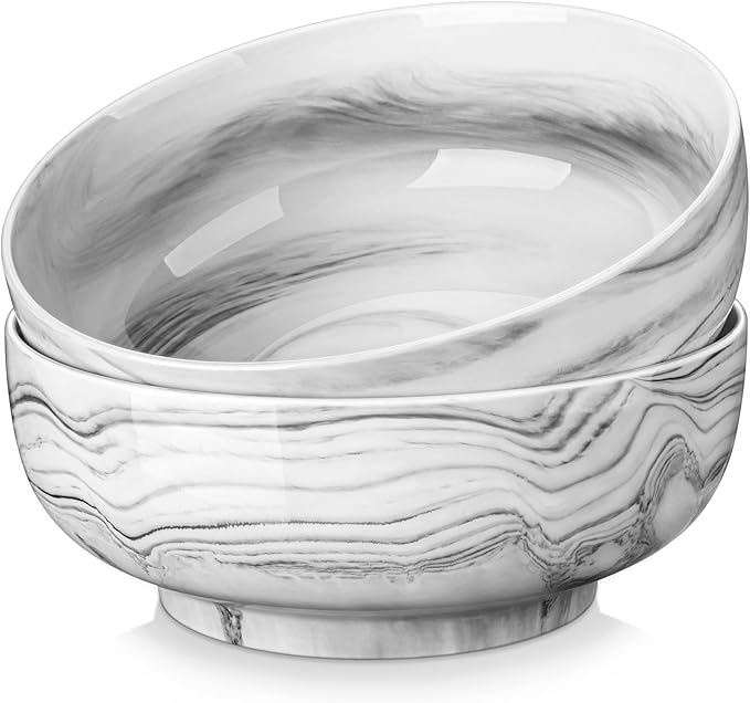 MALACASA Salad Bowls, 114 OZ(10") Extra Large Serving Bowls Set of 2, Porcelain Marble Grey Bowls Set for Soup, Salad, Ramen and Fruit, Dishwasher& Microwave Safe, Series REGULAR