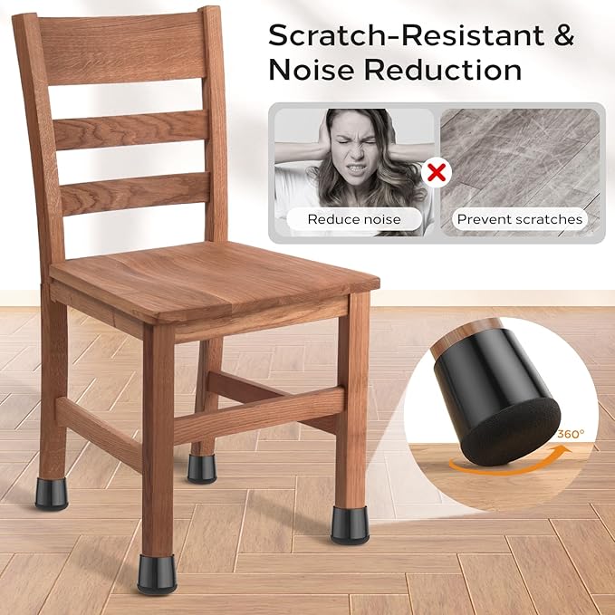 24 PCS Silicone & Felt Chair Leg Floor Protectors for Hardwood Floors - Furniture Pads, Chair Leg Covers/Cups - No Noise & Scratch-Proof - Round M (Fits 1"-1 3/16" / 24-30mm), Black