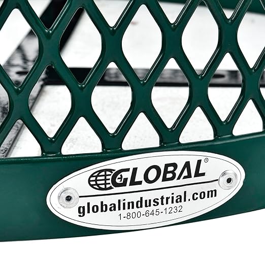 Global Industrial Outdoor Diamond Steel Trash Can with Flat Lid and Plastic Liner, 36 Gallon Capacity, Green, Thermoplastic Coating, 23-1/2" Diameter, 30" H