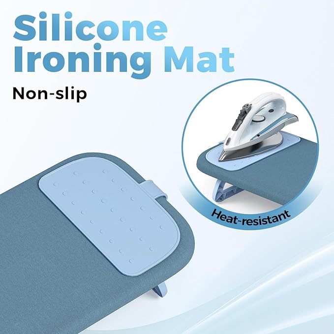 KINGBOARD Tabletop Ironing Board, Small Ironing Board with Iron Mat, Foldable Mini Iron Board, Easy Storage for Travel & Dorm, 12x32 Blue