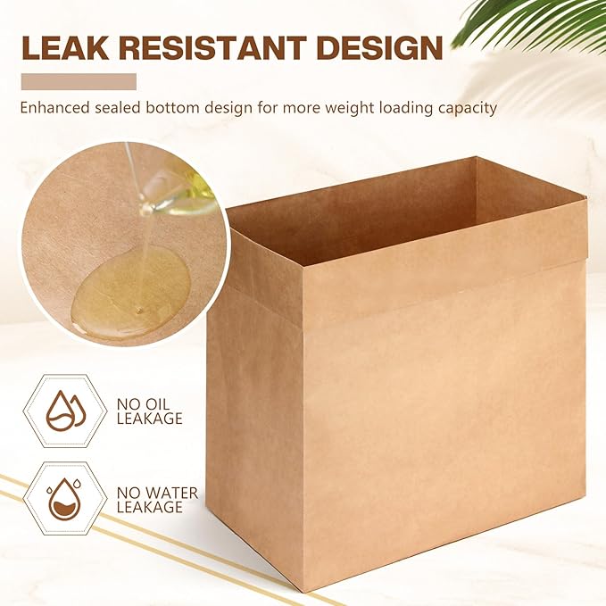60 Pcs Trash Compactor Bags for Kitchen Pre-Cuffed Heavy Duty Kraft Paper Compactor Bags with Waterproof Liner Reinforced Bottom for Kitchen Use, 20.47 x 15.75 x 8.66"