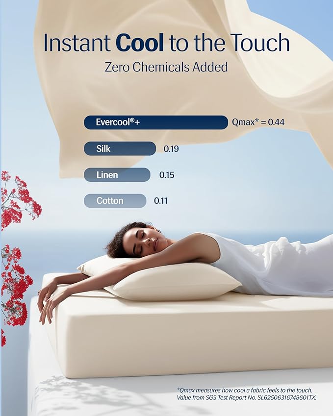 REST® Evercool®+ Cooling Sheet Set, Queen Size, Snow Ivory, Breathable Bed Sheets for Hot Sleeper and Night Sweats, with Pillowcases, with Ionic+ Self-Cleaning Silver Yarn for Sensitive Skin, 4PCS