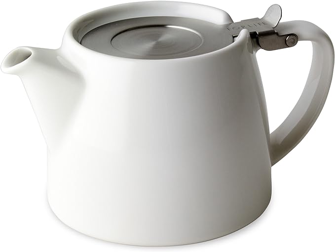 FORLIFE Stump Teapot with SLS Lid and Infuser, 18-Ounce, White