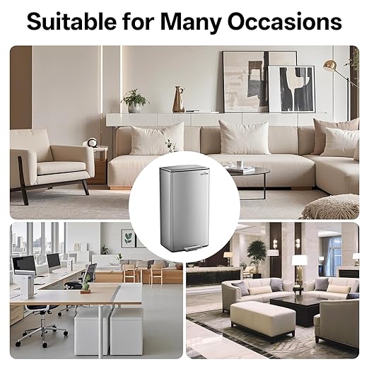 mVm 10.6 Gallon Kitchen Step Trash Can, Soft-Close and Foldable Foot Pedal Heavy Duty Bin for Offices Dorms Home Rooms (Gray)