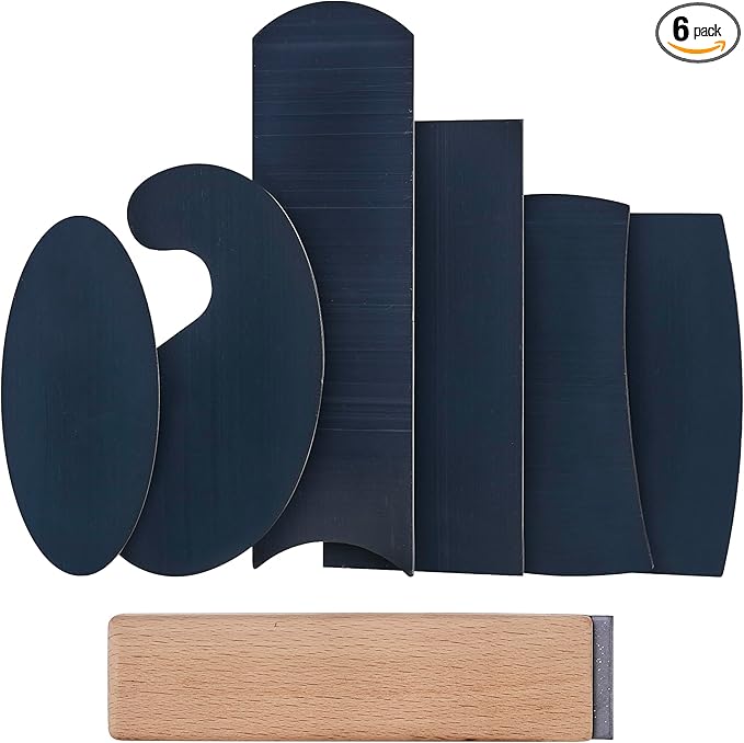 New Cabinet Scraper Cards and Cabinet Scraper Burnisher with 6 Piece Multi-Shaped Scraper Set 1 Oval 2 Double Convex/concave 1 Rectangle 1 Curved and 1 Gooseneck Scraper (HTCSCS07)