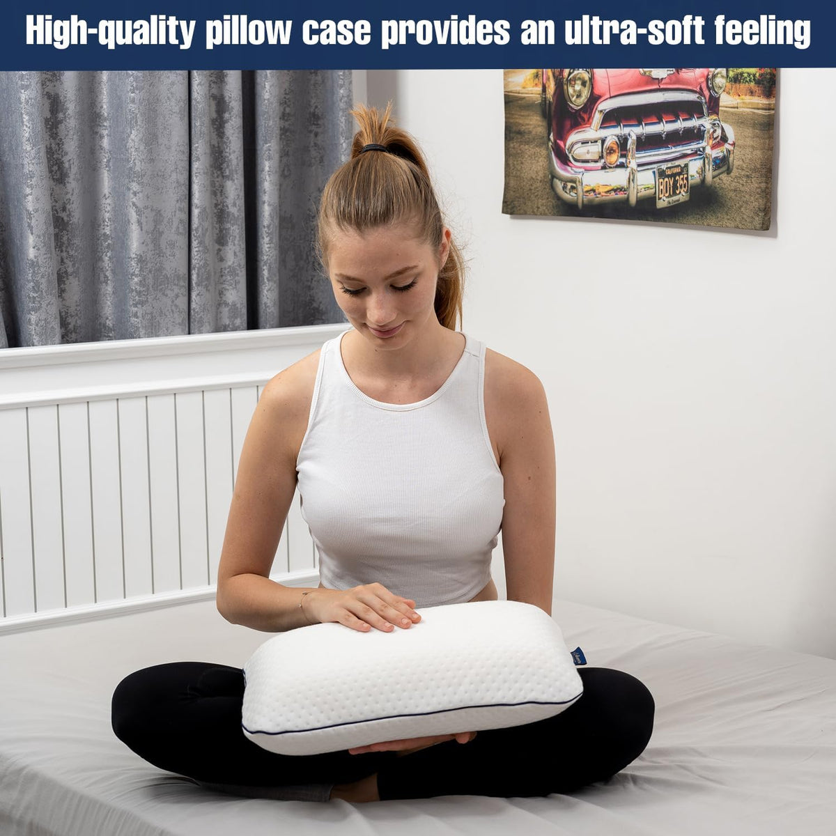 Travel & Camping Comfortable Memory Foam Pillow – Easy to Carry Portable Bag – Temperature Regulating Pillow Case (White)
