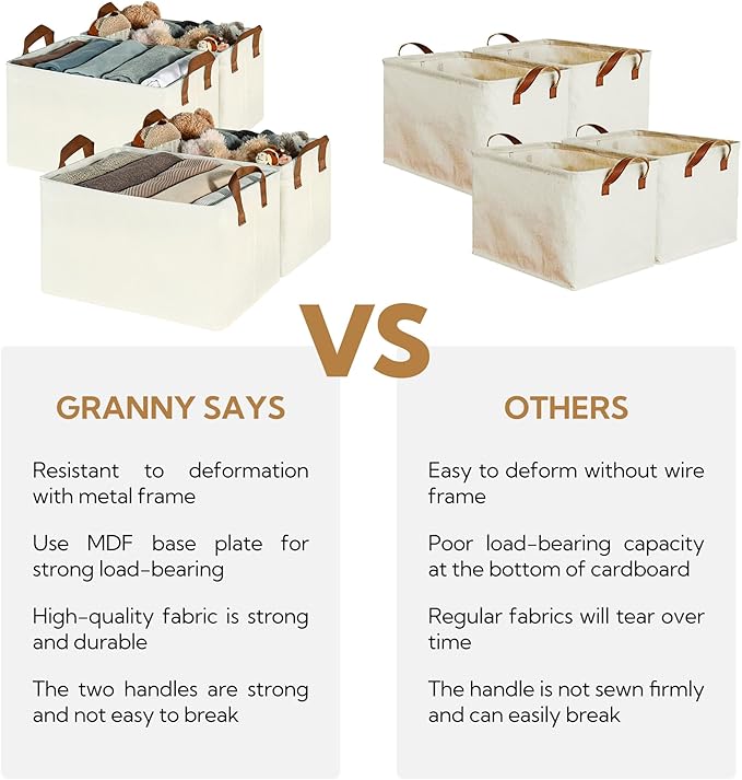 GRANNY SAYS Closet Storage Baskets, Collapsible Fabric Storage Bins with Metal Frame, Clothes Organizer Bins, Large Baskets for Shelves, Ivory, 4-Pack