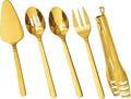 KINGSTONE Large Hostess Gold Serving Utensils Set,18/10 Stainless Steel Heavy Duty 10inch Serving Spoons,Slotted Spoons,Serving Fork,Serving Tongs, Cake Pie Server For Buffet, Wedding, Party