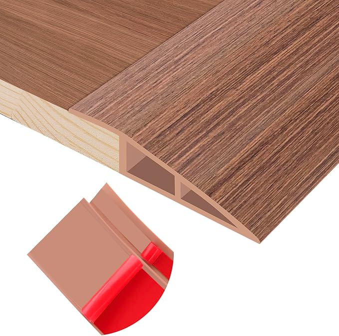 Floor Transition Strip Self Adhesive Vinyl Door Threshold for Doorways Carpet Edging Trim Overlap Edge Reducer for Laminate Floor, Carpet, Tile (Light Brown Wood Grain, 2/5" to 3/5", 3.3Ft)