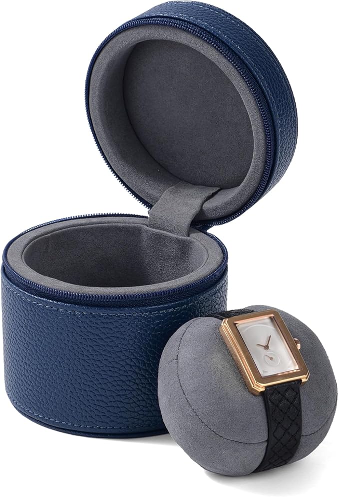 Oirlv Luxury Leather Watch Travel Case Single Watch Case with Removable Pillow(Blue)