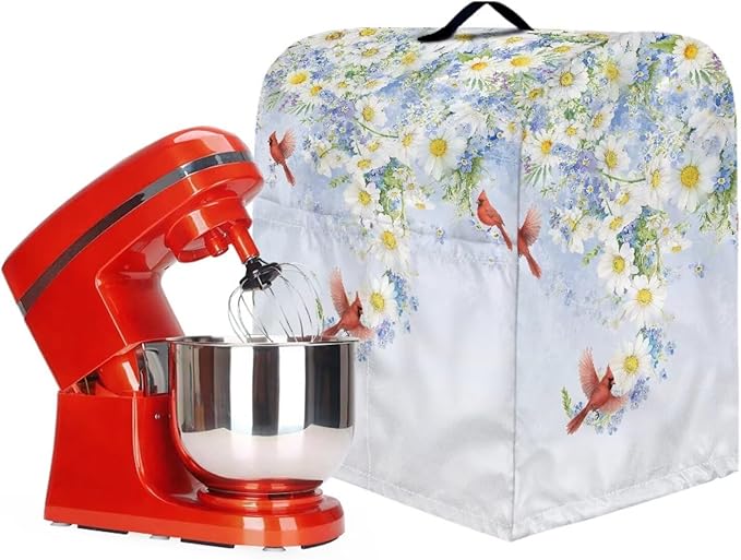 Cardinal Bird with Flower Mixer Dust Covers 4.5-5 Quart Stand Mixer Covers Protector Accessories Kitchen Decoration