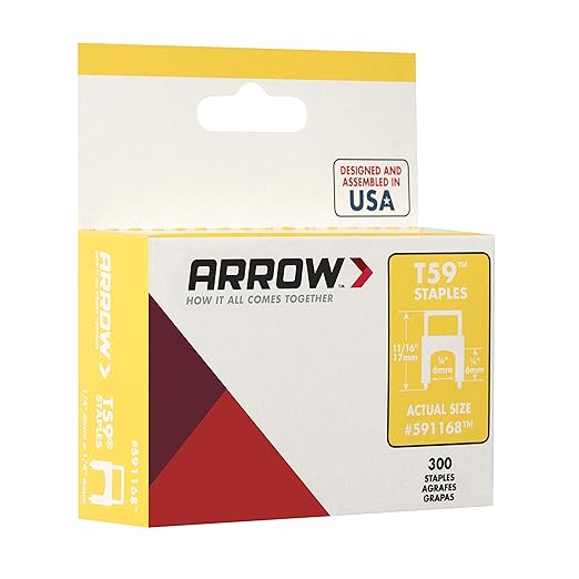 Arrow 591168 Genuine T59 Steel 1/4-Inch by 1/4 Crown Width Insulated Staples for Cable and Wiring, Clear, 300 Count