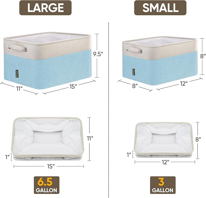 BALEINE 4 Pack Fabric Storage Bins for Shelves, Linen Storage Baskets for Organizing, Decorative Closet Bins for Clothes, Home (Skyblue, 15''x11''x9.5'')