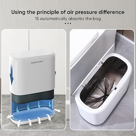 JOYBOS Adsorption Bathroom Trash Can,Bedroom Garbage Can with Press Type Lid,15L Dogproof Slim Plastic Narrow Trash Bin,4 Gallon Garbage Bin for Home,Office and Narrow Place