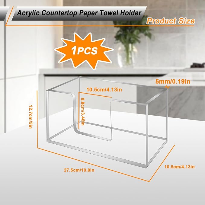 1Pack Acrylic Paper Towel Dispenser, Napkin Holder for Bathroom, Kitchen & Countertop – Paper Towel Holder Z-Fold/C-Fold/Multi-Fold Holder, Shatter-Resistant & Space-Saving (1)