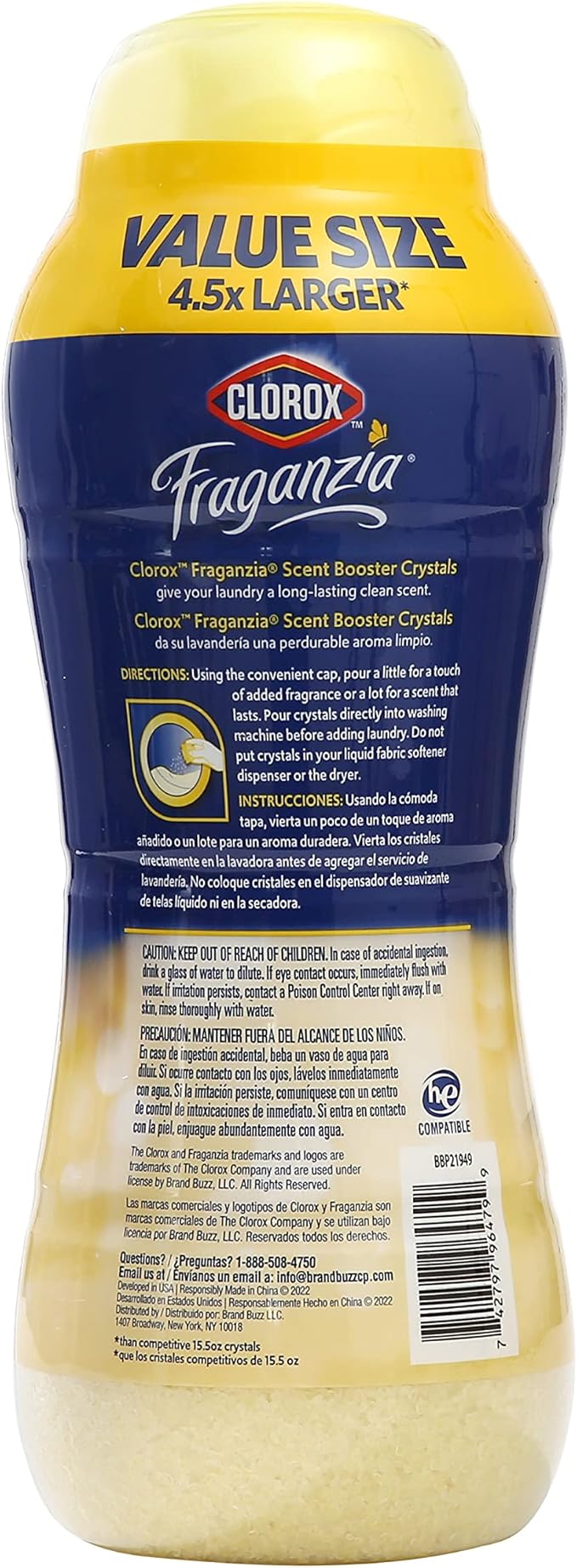Clorox Fraganzia Laundry Scent Booster Crystals in Vanilla Scent - Scented In-Wash Freshener Beads for Fresh, Clean, Great Smelling Clothes and Linens, 70 Oz