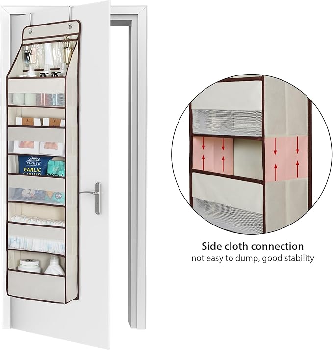 Univivi 6-Shelf Over Door Hanging Organizer Fabric Baby Door Storage with 5 Large Pockets and 3 Small PVC Pockets Wall Mount Hanging Storage Organizers for Baby Essential (Beige)
