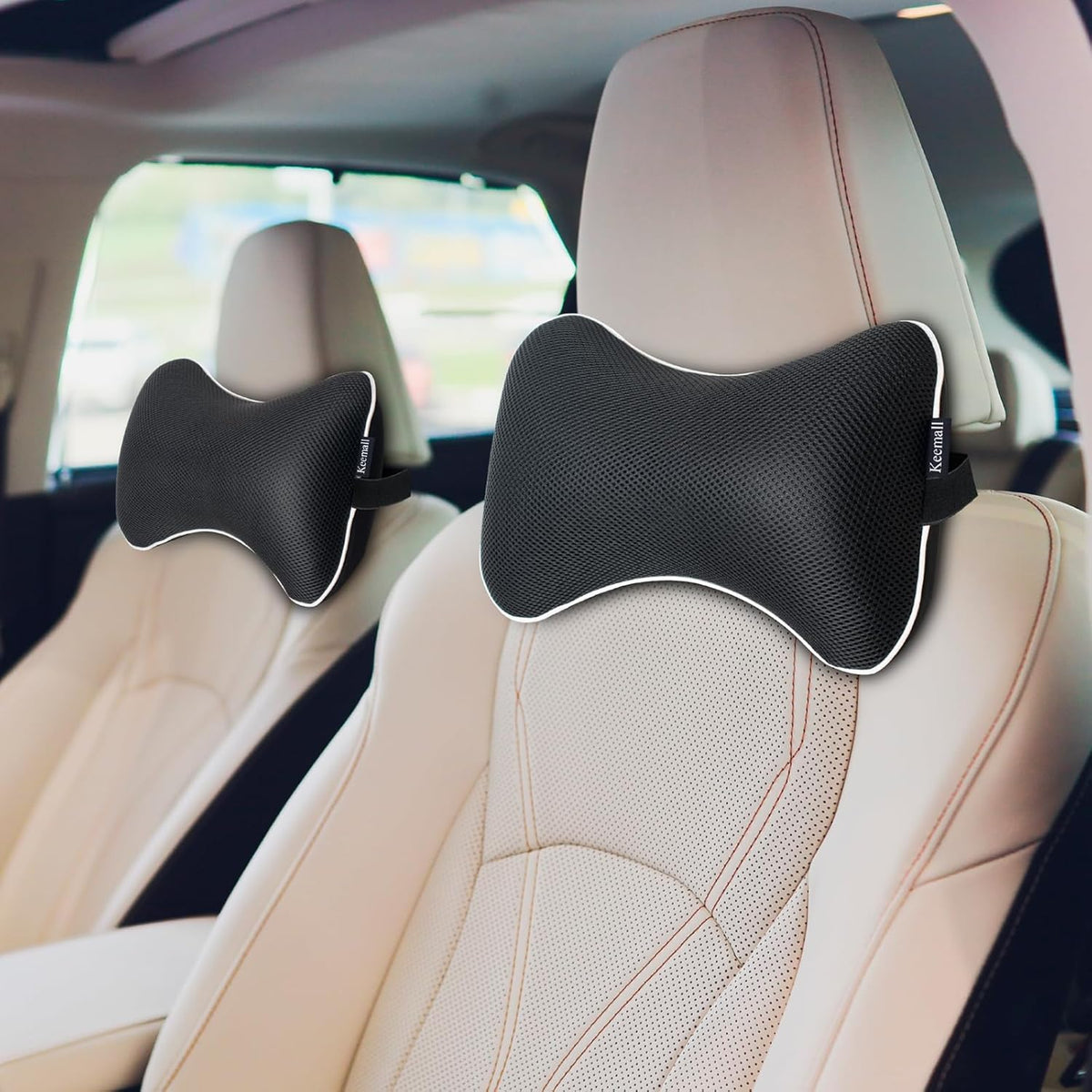 Inflatable Car Neck Pillow - 2 Pack Soft Headrest Car Pillow for Driving Seat with Adjustable Strap, Comfortable Ergonomic Design Neck Support and Breathable Washable Cover