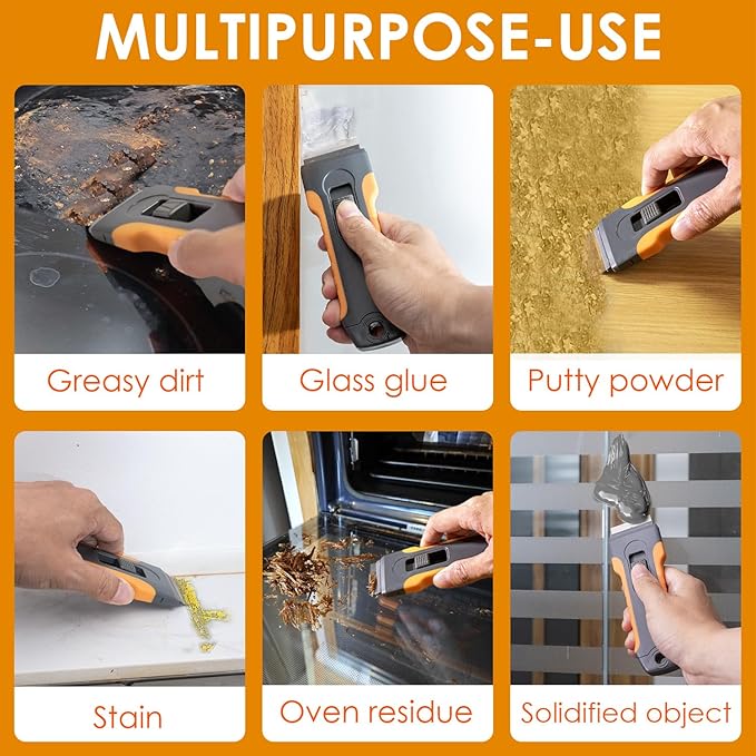 Razor Blade Scraper Tool with 15pcs Extra Blades, Cleaning Razor Scraper for Glass, Glass Top Stove Scraper for Oven Door, Cooktop Scraper, Glass Scraper Cleaning Paint from Glass (Gray)