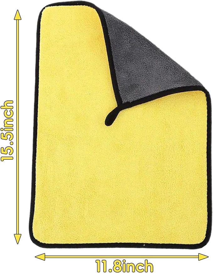 Premium Dual-Sided Microfiber Car Cleaning Towel – 15.5" x 11.8" Scratch-Free, Super Absorbent, Lint-Free Cloth for Auto Detailing, Polishing, Drying & Washing – Yellow & Gray