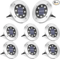 LYHOPE Solar Ground Lights Outdoor, 8 Pack 8 LED Solar Disk Lights Waterproof
