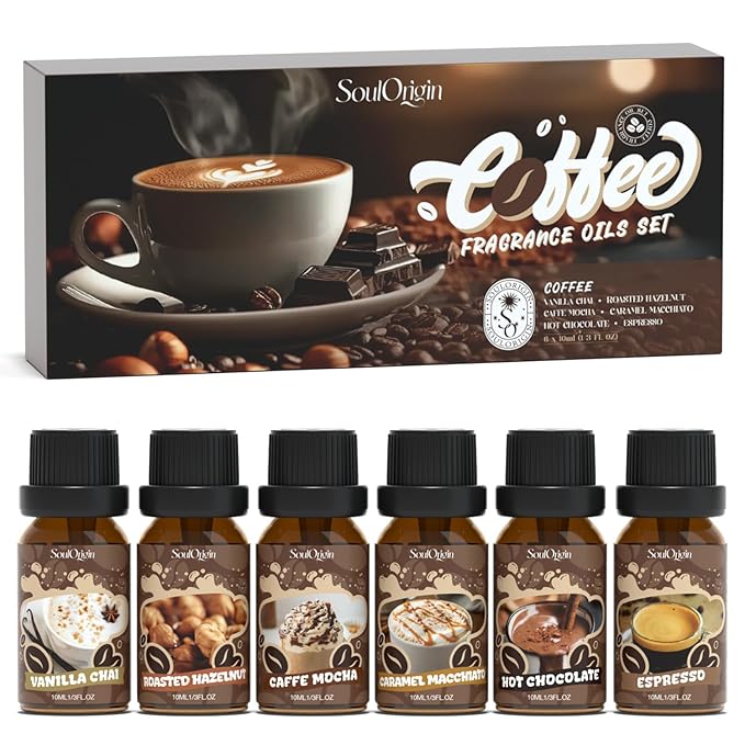 Coffee Fragrance Oils Set, Essential Oil for Diffuser, Diffuser Oil, Use for Soap Candle Making,Caramel Apples, Pumpkin Pie, Candy Corn, Halloween Cookies, Popcorn Balls, Snickers Bars