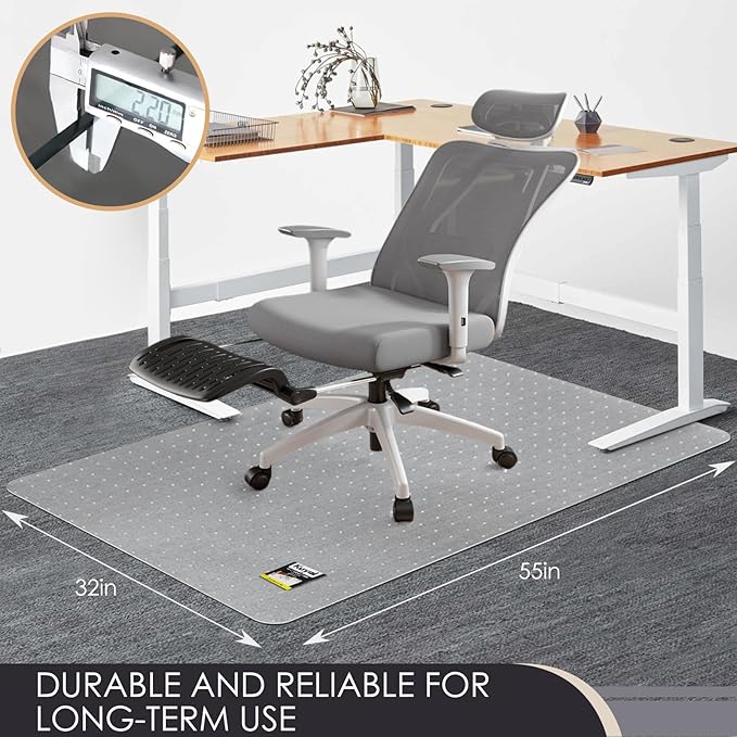 Kuyal Office Chair Mat for Carpet, 32x55 Clear Heavy Duty Computer Chair Mat, Under Desk Protector Carpeted Floors Mat, Easy Chair Movement,Ship Flat