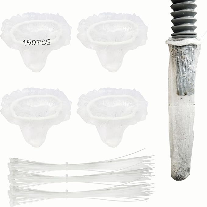 150 Pack Lint Traps for Washing Machine Hose - Washer Hose Lint Catcher Laundry Hair Catcher Includes 150 Nylon Mesh Lint Traps and 150 Cable Ties Fits Most Washing Machine (Disposable)