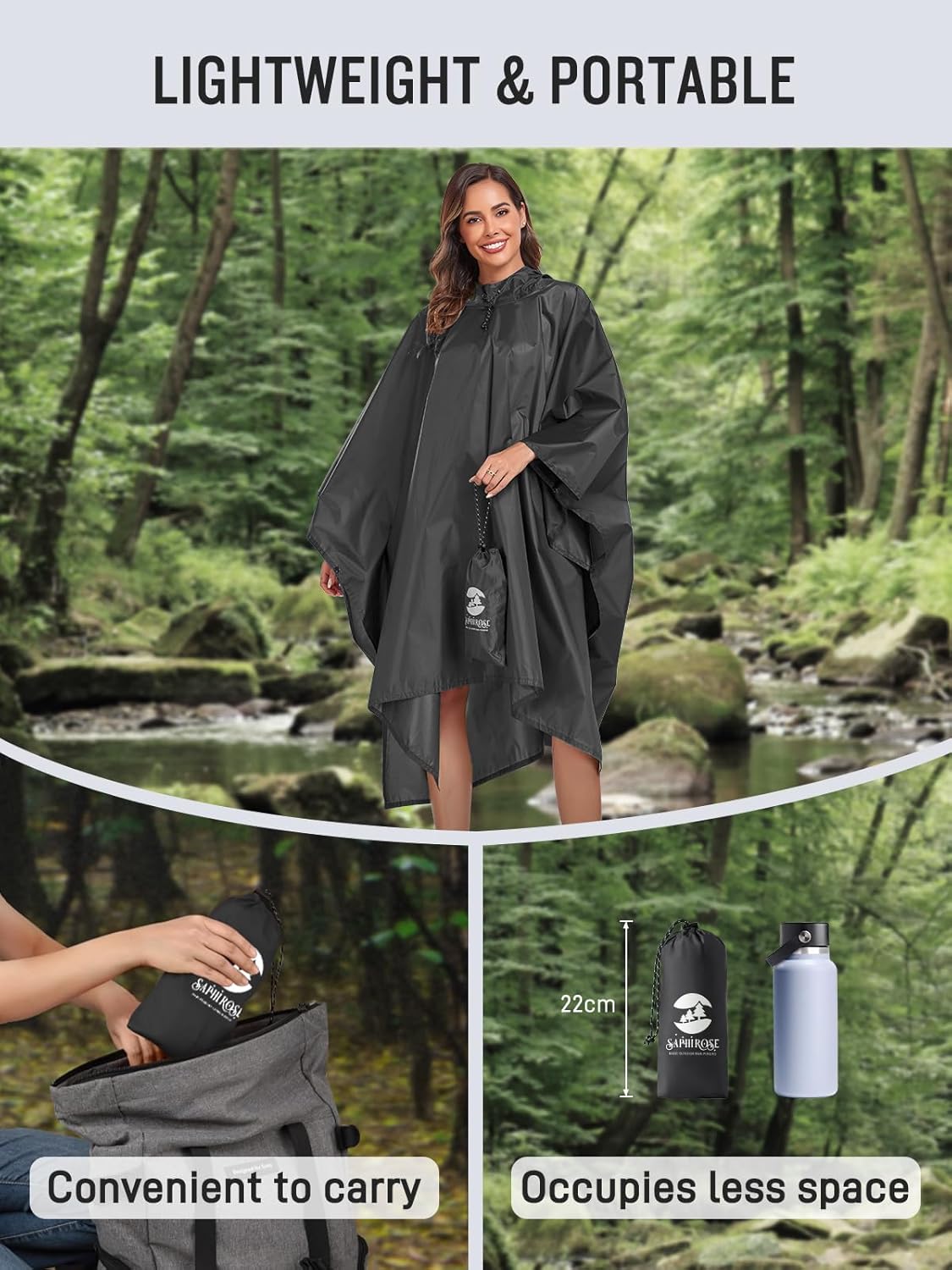 SaphiRose Hooded Rain Poncho Waterproof Raincoat Jacket for Men Women Adults