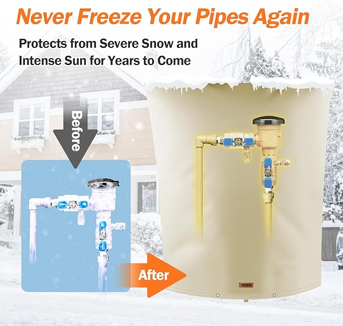 Backflow Preventer Pipe Insulation Cover (5°F) - Irrigation Sprinkler Valve Insulated Pouch - Water Well Pump Cover - Sturdy 5 Layers for Winter Freeze Protection, 24" W x 36" H, Beige