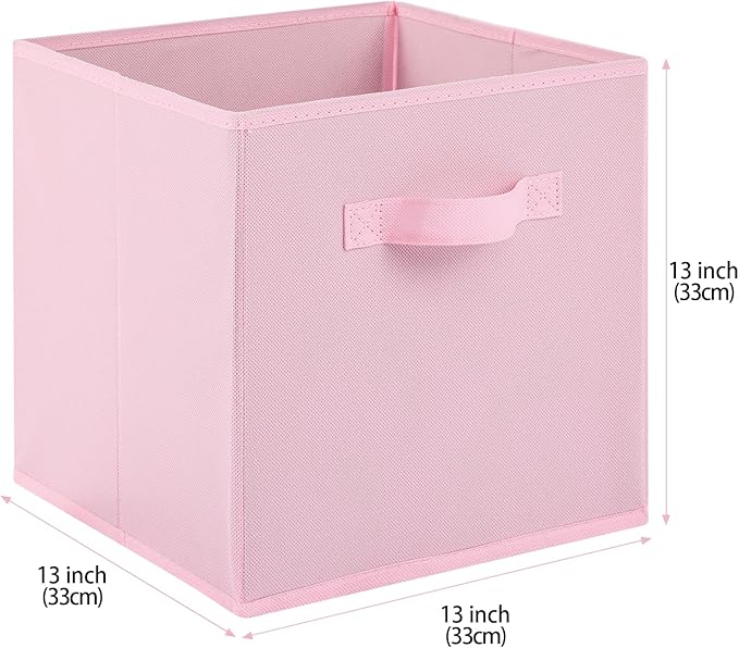 Stero 13x13x13 Inch Fabric Storage Bins 6 Pack Fun Colored Durable Storage Cubes with Handles Foldable Cube Baskets for Home, Kids Room, Closet and Toys Organization Pink