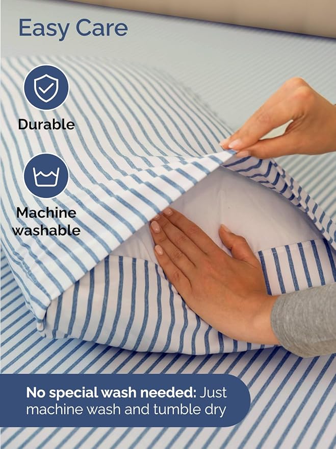 Extra Deep Pocket Twin XL Sheets - 3 Piece Breathable & Cooling Bed Sheets - Hotel Luxury Bed Sheet Set - Soft, Wrinkle Free & Comfy - Easily Fits Extra Deep Mattresses - Blue Striped Sheets Set