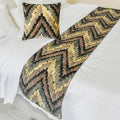 The HomeCentric King/Queen/Twin Beige Decorative King 90"x18" Bed Runner with Pillow Cover, Abstract, Chevron, Quilted Bed Scarf on Suede Velvet Fabric - Paramount