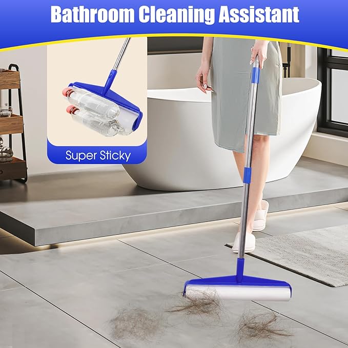 COBETE 13.77" Large Extra Sticky Lint Roller, 69.88" Long Handle Lint Remover with 6 Rollers for Clothes, Cat Dog Pet Hair, Furniture, Couch, Carpet, Floor，Painted Wall Cleaner Mop Dust Cleaning