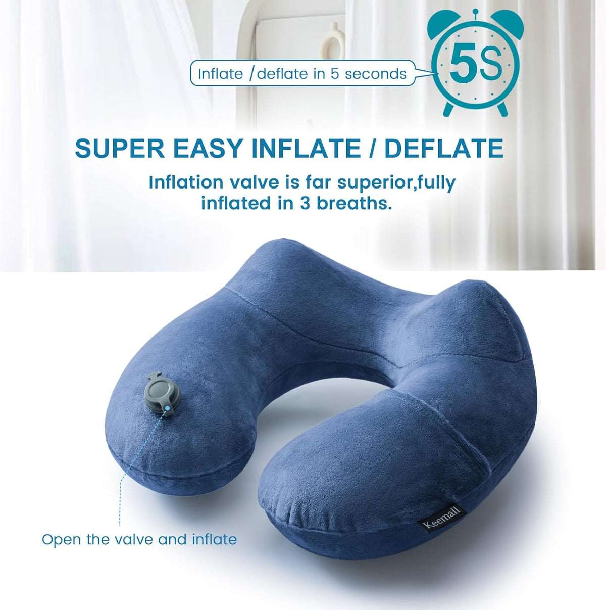 Inflatable Neck Pillow Airplane, Comfortable Inflatable Travel Neck Pillows for Airplanes Traveling on Plane, Soft Plush Cover Head Neck Rest Sleeping Long Flight for Car Train Office Home