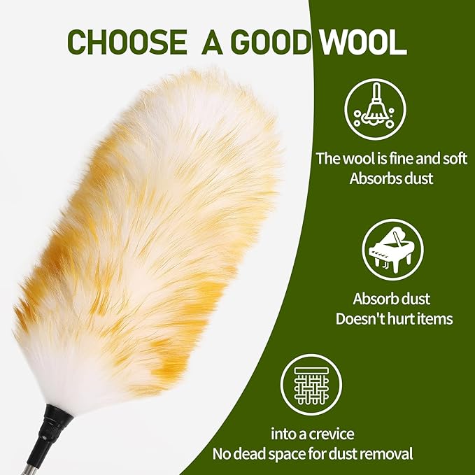 Extendable Lambswool Duster 25-64" Retractable Telescopic Handle Removable Head Multi-Surface Cleaning Tool for Ceiling Fans, Windows, High Walls, and Hard-to-Reach Areas (2pcs)