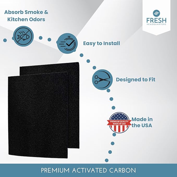 2-Pack Activated Carbon Charcoal Microwave Hood Filters - Pre-Cut 10" x 7.21" Microwave Hood Filters - Compatible w/Whirlpool WML55011 & KitchenAid Low‑Profile Models, Made in USA