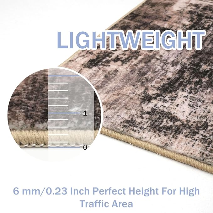 IOHOUZE Abstract Runner Rug 2x8 Ft Washable Runners for Hallways, Non Slip Kitchen Runner Printed Faux Wool Entryway Runner Indoor, Modern Abstract Floor Carpet for Hall Kitchen Bedroom, Brown/Rust
